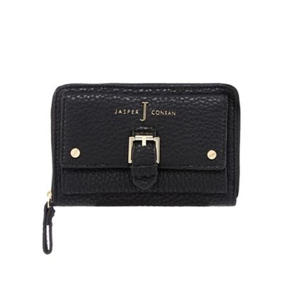 Black buckle detail zip-around wallet